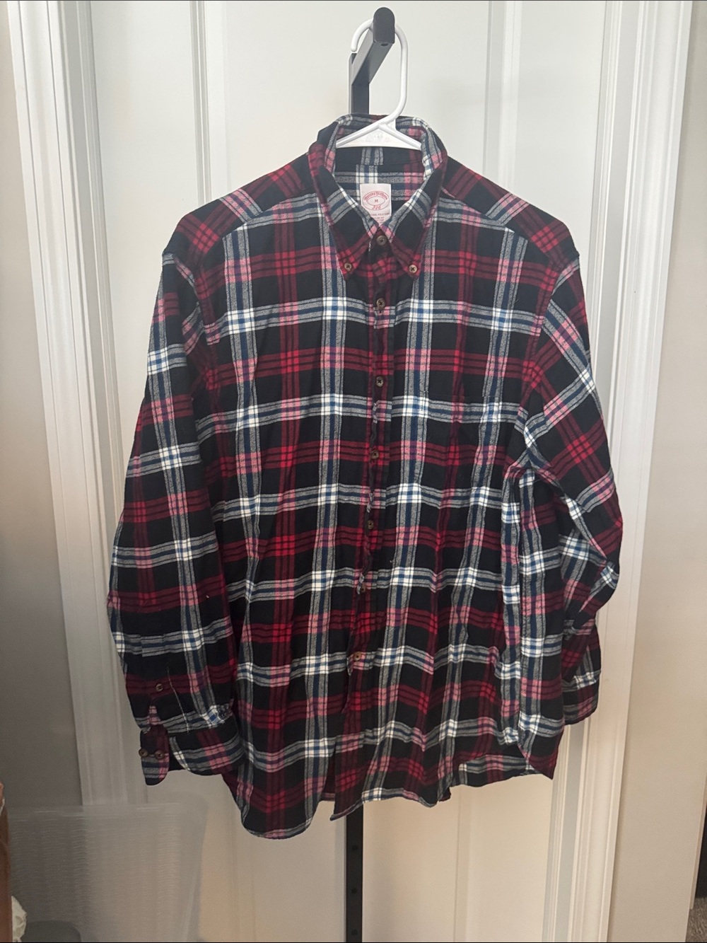 Men's Red and Black Plaid Button-Down Shirt